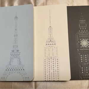 Cityscape Notebook Set - Blue, Cream, Brown - Set of 3 - Paris, NYC, London